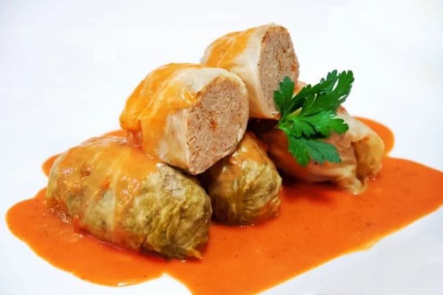Stuffed cabbage with tomato sauce
