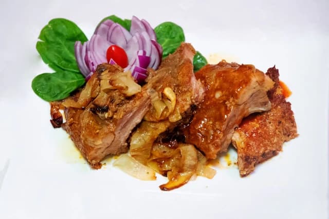 Roasted pork ribs in bbq sauce