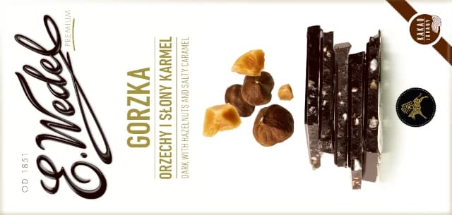 Premium dark chocolate with Hazelnuts & Salty Caramel